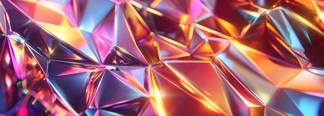 Vibrant metallic geometric shapes with reflective surfaces in a colorful abstract background. - obrazy, fototapety, plakaty