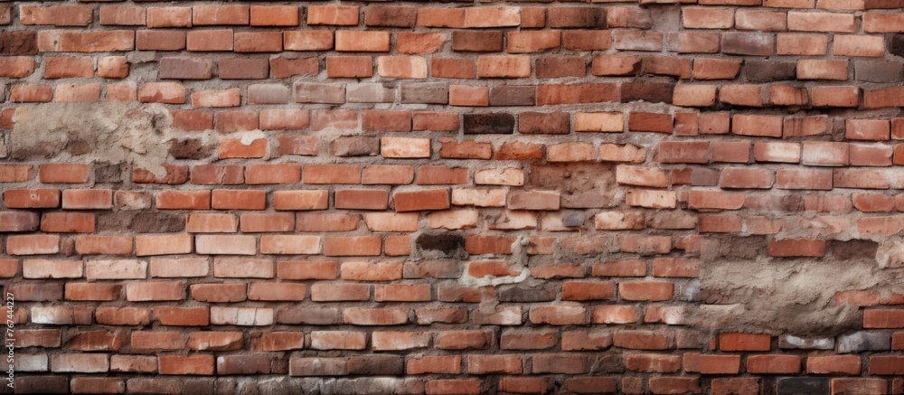 Poster a detailed image showing a brick wall up close with a visible hole in the structure