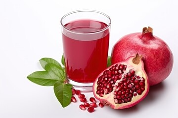 Pomegranate juice with fresh Pomegranates on white background