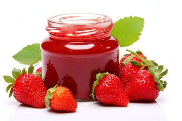Red strawberry jam isolated on a white background