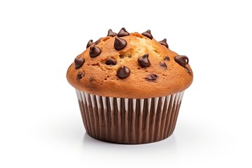 Chocolate chip muffin isolated on white background