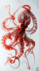 Octopus underwater illustartion isolated on white background. AI generated squid red pink tones. Kraken fresh seafood, tentacle sucker