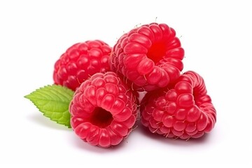Closeup shot of ripe raspberries on white backgroud
