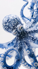 Octopus underwater illustartion isolated on white background. AI generated squid blue tones. Kraken fresh seafood, tentacle sucker