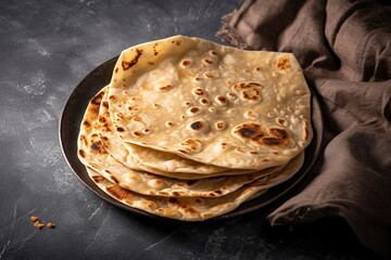 Homemade Roti Chapati Flatbread on gray concrete background top view