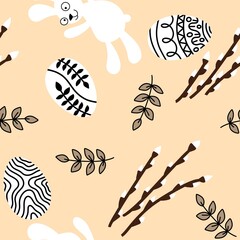 Easter animals bunnies seamless rabbit and eggs pattern for wrapping paper and kids clothes print and party accessories