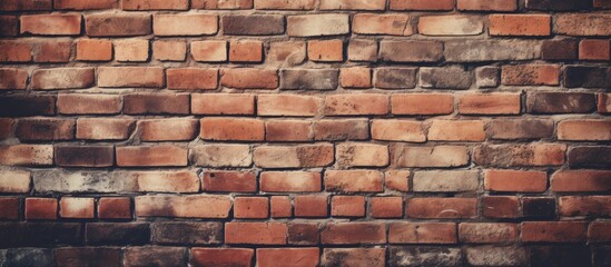 An aged brick wall featuring a plethora of bricks stacked on its surface