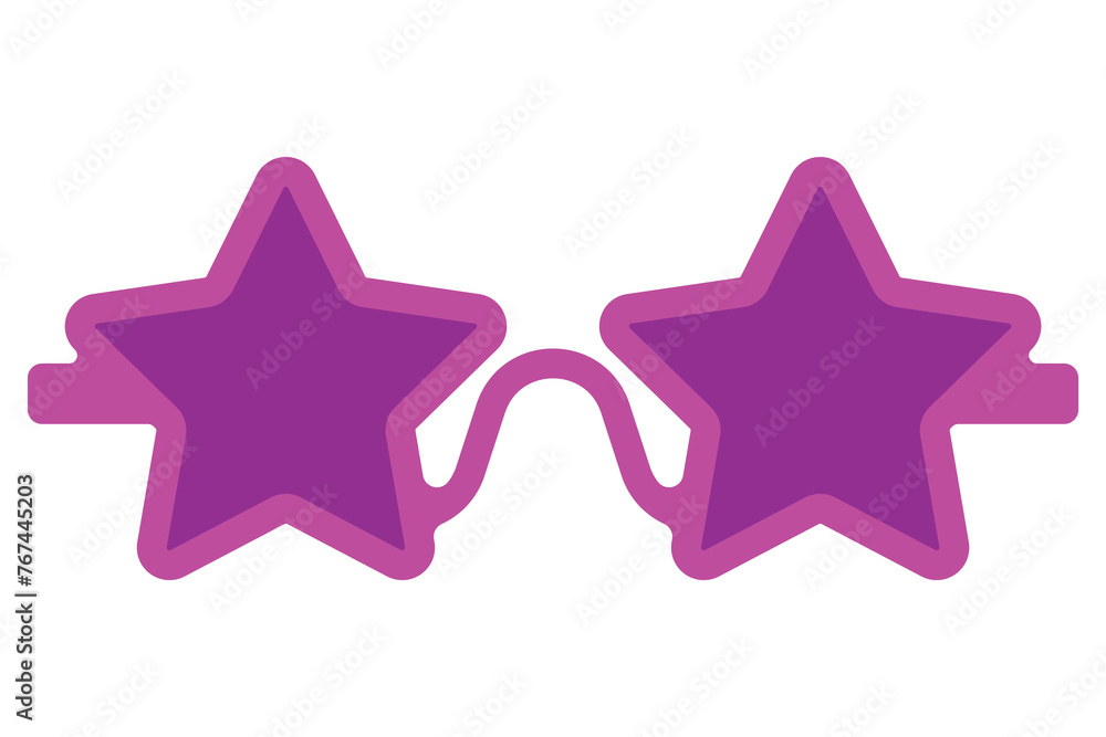 Wall mural Star shaped fancy disco party glasses. Eyewear flat icon. Cartoon vector illustration. Pink sunglasses. Eyeglasses isolated on white background.