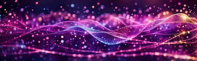 digital glittering waves purple pink particle abstract bokeh background