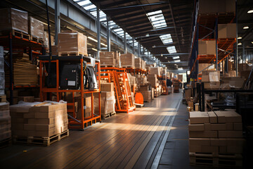 packaging workshop of an industrial production enterprise with boxes of finished products. business industry