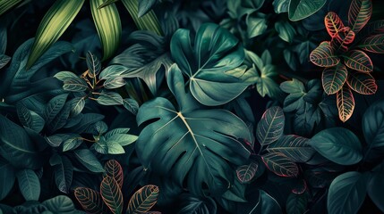 AI Generative. Notanical herbal exotic tropical plants herbs flowers botanical foliage background nature jungle lanfscape. Graphic Art
