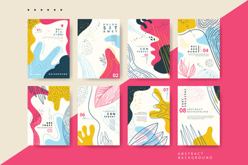 Set Abstract Universal Card With Hand Drawn Texture