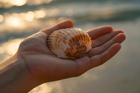 hand holding seashell