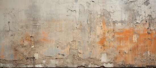 A detailed view of a weathered concrete wall with peeling paint, showcasing urban decay and texture in the cityscape. Visual arts meets architecture