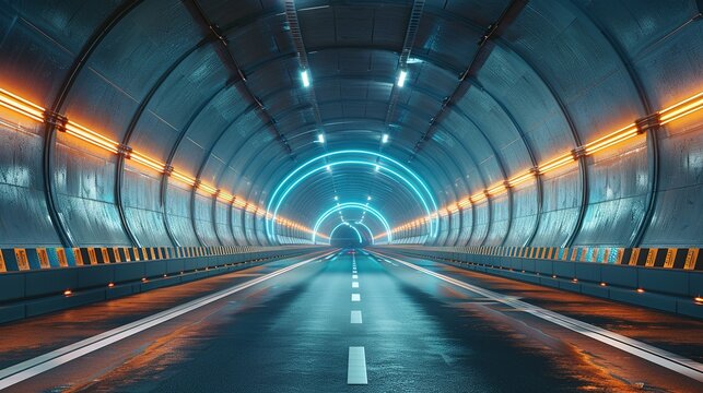 Fototapeta Rendering of 3D architectural tunnel on highway with empty asphalt road