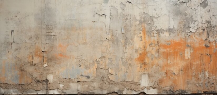 A detailed view of a weathered concrete wall with peeling paint, showcasing urban decay and texture in the cityscape. Visual arts meets architecture