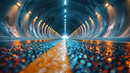 Rendering of 3D architectural tunnel on highway with empty asphalt road