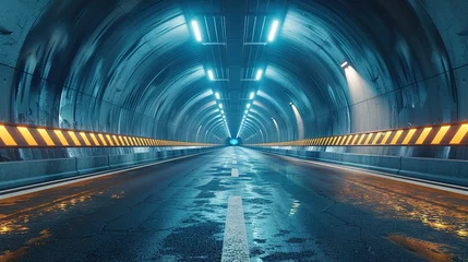 Muurstickers Rendering of 3D architectural tunnel on highway with empty asphalt road © Jennifer
