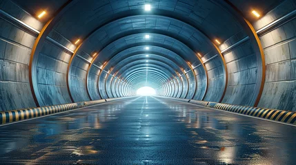 Tuinposter Rendering of 3D architectural tunnel on highway with empty asphalt road © Jennifer