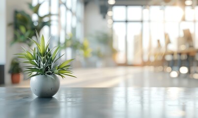 Fototapeta premium Beautiful blurred background of a bright modern office interior with panoramic windows and beautiful lighting mockup
