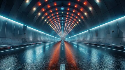 Rendering of 3D architectural tunnel on highway with empty asphalt road