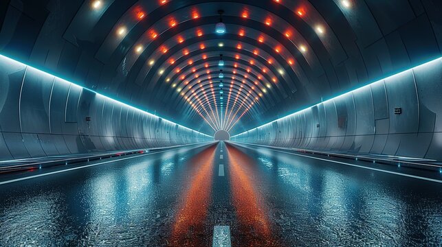 Fototapeta Rendering of 3D architectural tunnel on highway with empty asphalt road