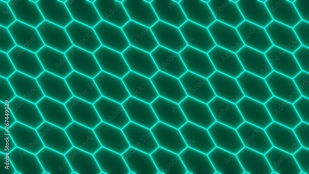 Poster 3d seamless cyber pattern. abstract background with futuristic grid alien hexagon wireframe neon glo