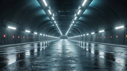 Rendering of 3D architectural tunnel on highway with empty asphalt road
