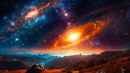 A spectacular view of a galaxy teeming with stars and planets in the vastness of space - obrazy, fototapety, plakaty