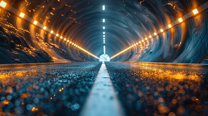 Rendering of 3D architectural tunnel on highway with empty asphalt road