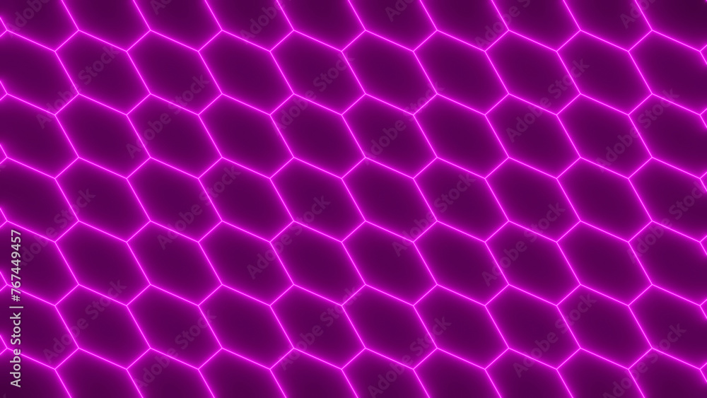 Poster 3d seamless pattern. abstract background with futuristic grid alien hexagon wireframe neon glowing p
