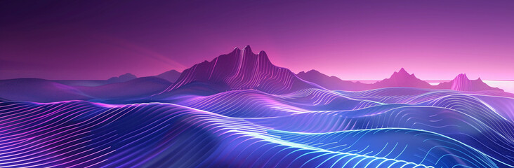 Futuristic Neon Landscape with Digital Waves
