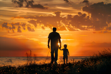 Fototapeta na wymiar Father and Child Enjoying Sunset - Father's Day Bonding Moment