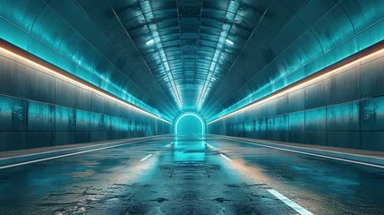 Foto op Aluminium Rendering of 3D architectural tunnel on highway with empty asphalt road © Jennifer