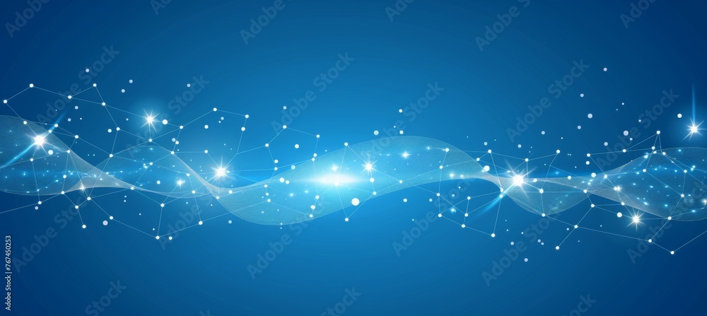 Poster modern data flow network linking streams and particles as symbols of information technology transfer