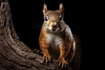 Naklejka na ściany i meble Beautiful squirrel on a dark background. Cute animal