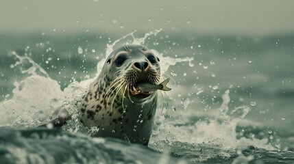 Obraz premium Seal with fish 