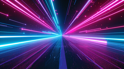 Abstract Road with Bright Neon Light Streaks
