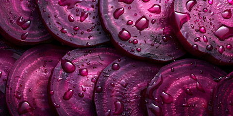  Close up  Red beetroot with drops of water  Fresh organic radishes growing on the farm background.