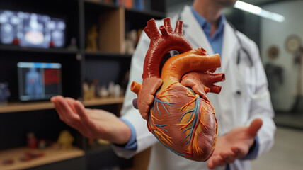 doctor holding a heart model, medical