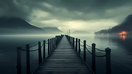 Foto op Canvas Mid shot of minimalist pier extending into lake © xuan
