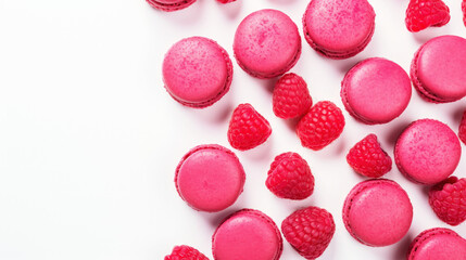 Macarons on the table. Delicious french desserts. Macaroons with raspberries and delicious cream....