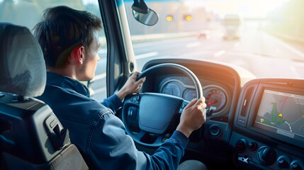 Truck Driver Using GPS Technology on the Highway