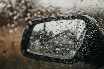 Side mirror on the rainy day