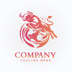 Globe bull vector logo design. Word Globe and Bulls. Global Beef, Cow Meat trade sign.