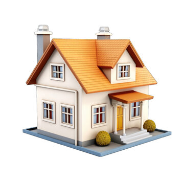 recommend clip art: 3D House clipart on white background . 3D rendering of a floating house in shades of Orange and cyan color, isolated on white background. Illustration