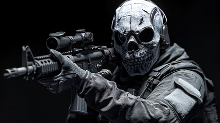  Skeleton Mask Military Attire - obrazy, fototapety, plakaty