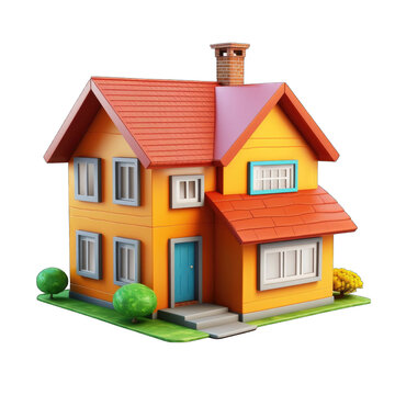 recommend clip art: 3D House clipart on white background . 3D rendering of a floating house in shades of Orange and cyan color, isolated on white background. Illustration