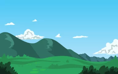 Fototapeten green landscape with sky cartoon illustration vector © badrus