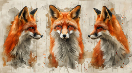 Obraz premium Fox drawing, hand-drawn animals, cartoon-style characters for design.